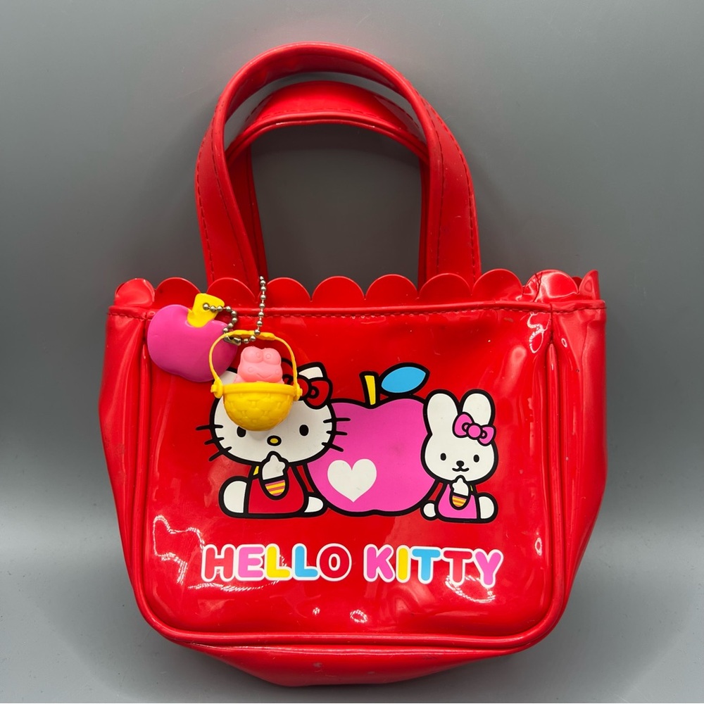 Vintage 2003 Hello Kitty Sanrio Smiles Red PVC Mini Tote Bag Purse & Charm RARE